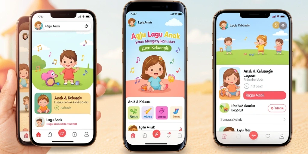 Antarmuka ceria dan interaktif aplikasi 77RP untuk anak.