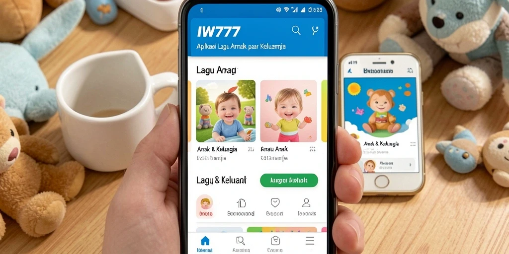 Antarmuka aplikasi IW777 yang ceria dan interaktif untuk Lagu Anak.