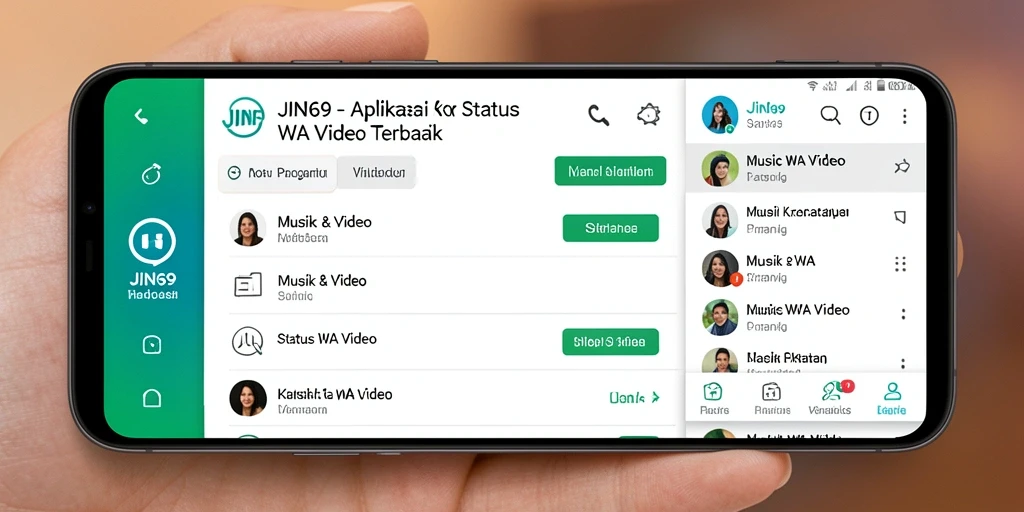 Antarmuka aplikasi JIN69 yang menampilkan berbagai pilihan status video.