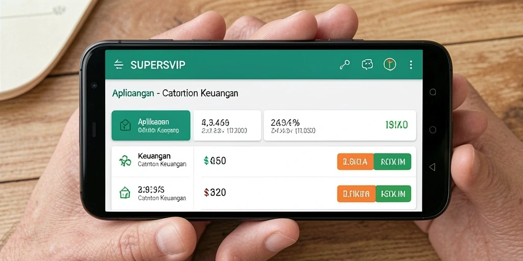 Screenshot tampilan antarmuka aplikasi SUPERSVIP dengan fitur Catatan Keuangan.