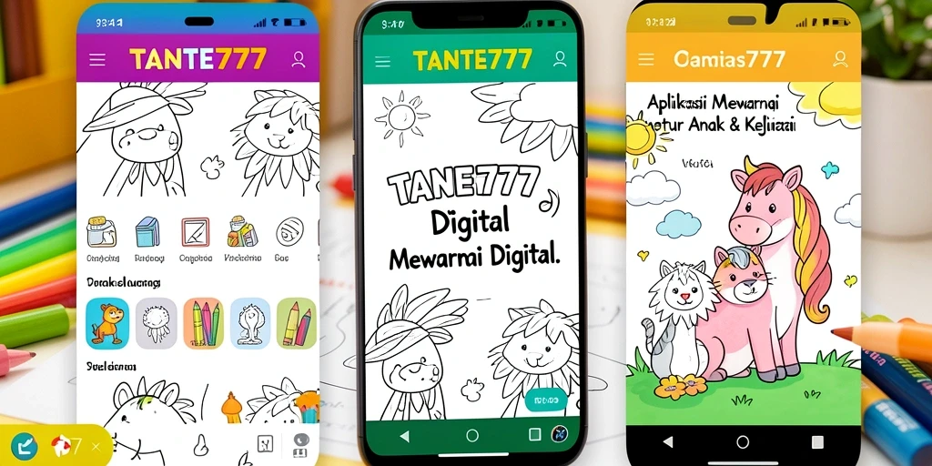 Antarmuka aplikasi TANTE777 untuk mewarnai yang interaktif dan ramah anak.