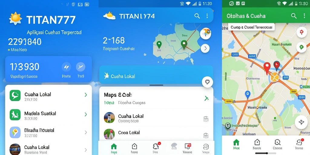 Antarmuka aplikasi TITAN777 menampilkan informasi cuaca lokal terkini.